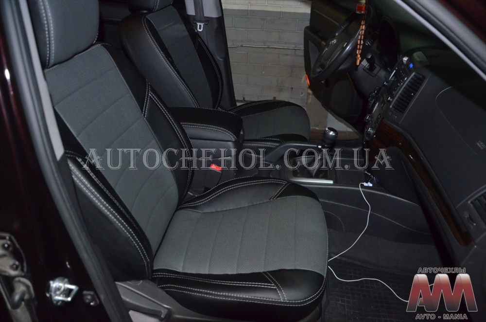 Черные чехлы на сиденья Hyundai Santafe II, авточехлы сантафе, AM-X, automania