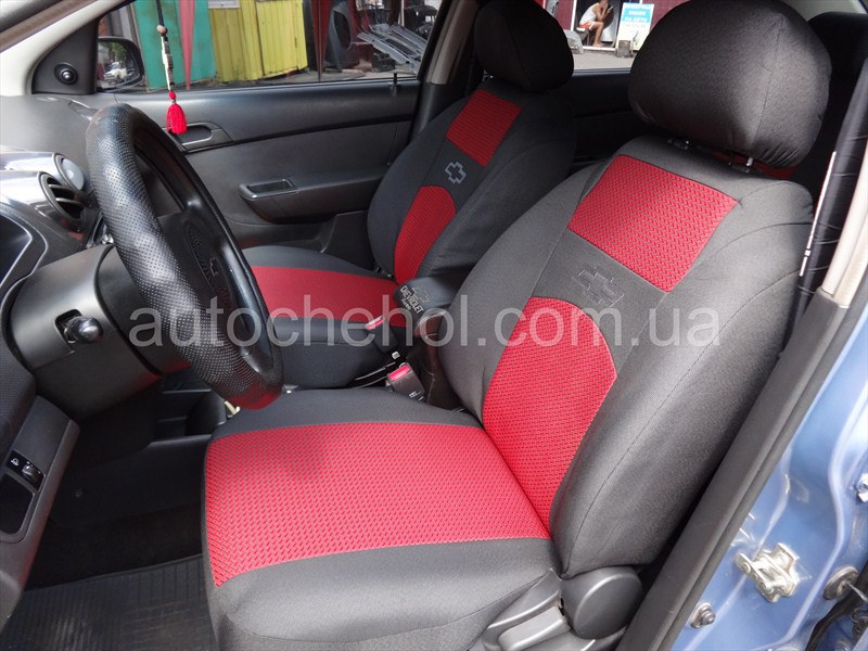 Красно-черные авточехлы на сиденья Chevrolet Aveo II, НИКА