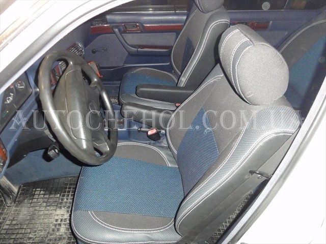 Серые автомобильные чехлы на сиденья BMW E 34,Premium, синяя нить, MW BROTHERS