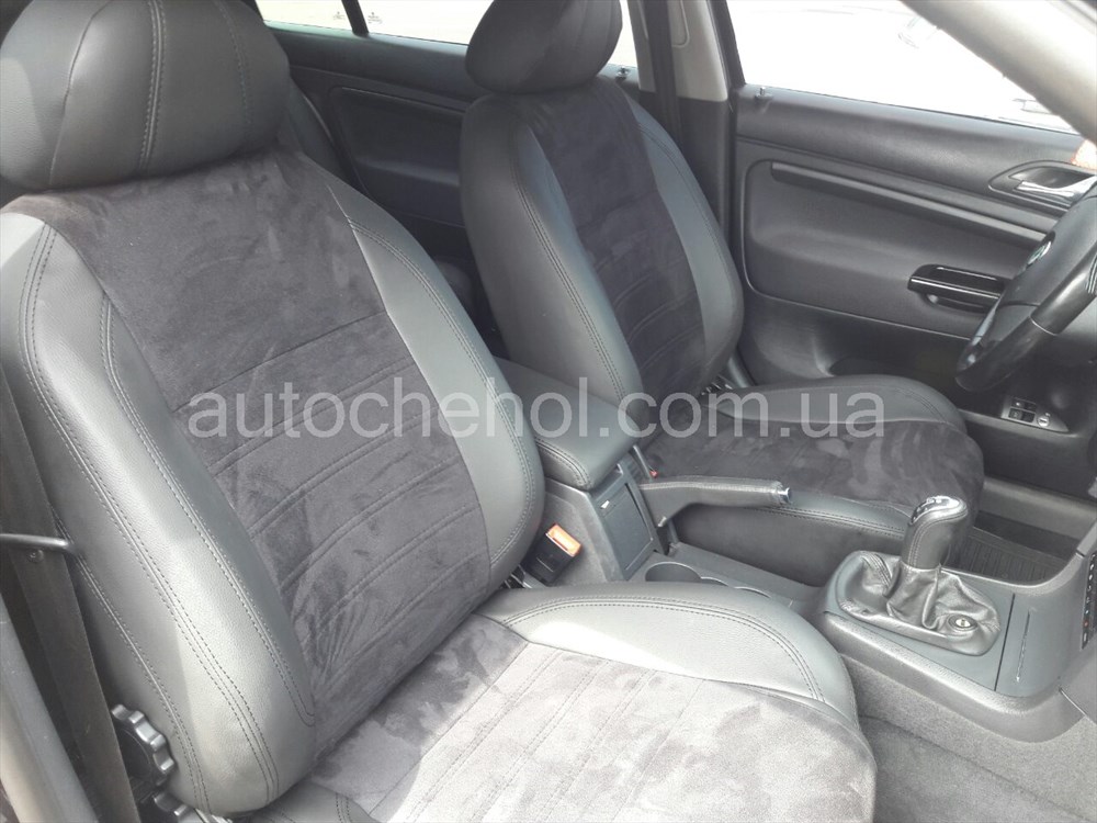 Модельные чехлы на сиденья Skoda Superb, чехлы на суперб алькантара + кожа, Cobra