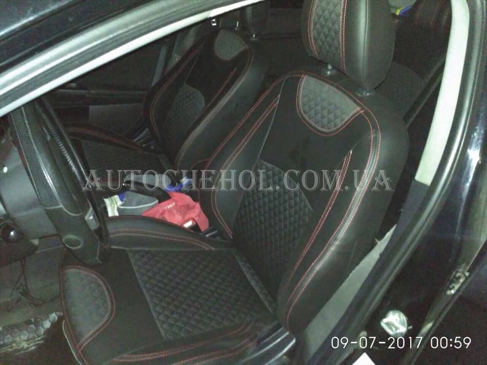 Модельные чехлы на сиденья Mitsubishi Lancer 9, чехлы на лансер 9, красная нить, Tuning Cobra