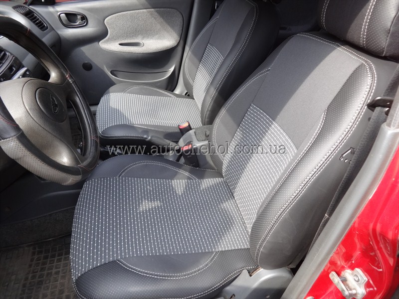 Чехлы на сиденья Daewoo Lanos, серого цвета, автоткань и экокожа, Premium Style, Mw Brothers