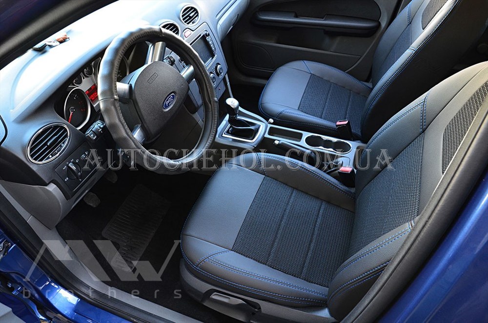Качественные авточехлы модель динамик на Ford Focus II, синяя нить, MW Brothers