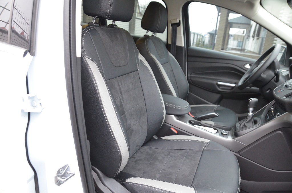 Серые авточехлы из кожи и алькантары на Ford Kuga 2013. Leather StyLe, MW BROTHERS