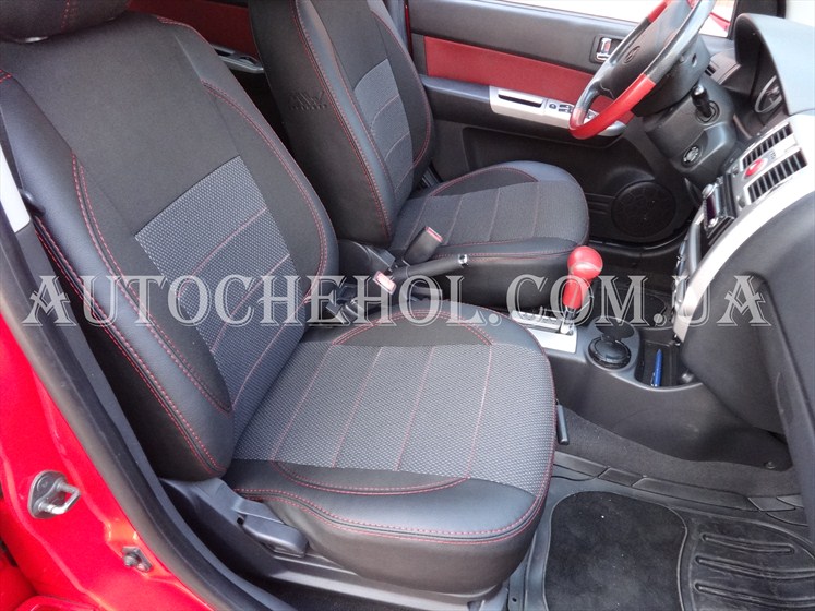 Качественные авточехлы на сиденья Hyndai Getz, красная нить, premium style