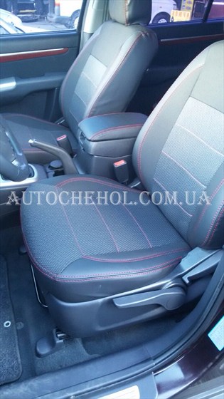 Качественные автомобильные чехлы на сиденья Hyndai Santafe 2006 - 2012,красная строчка, Premium style