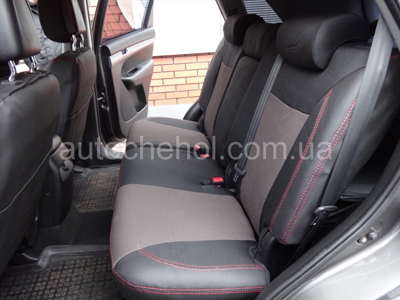 авточехлы на сиденья Kia Sorento II черный с красной нитью Premium Style MW_BROTHERS