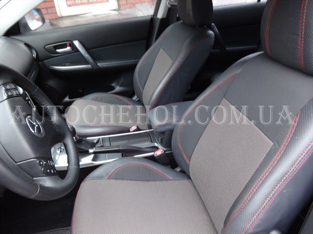 Качественные чехлы на Mazda 6 I 2007, красная нить, Premium Style, MW_BROTHERS