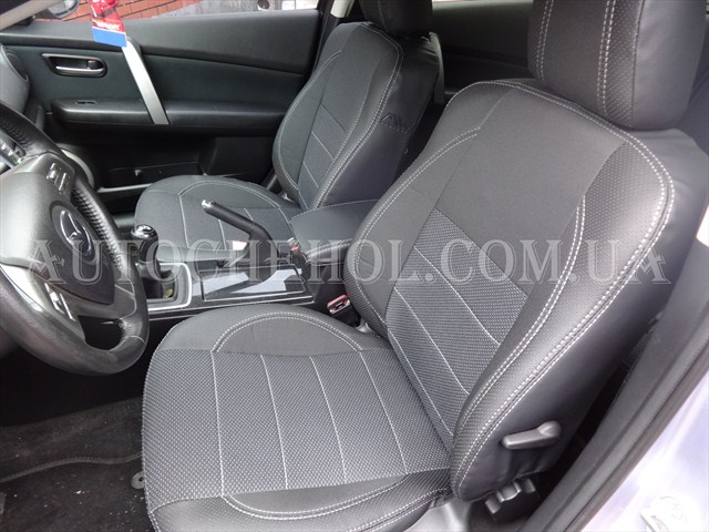 Качественные чехлы на сиденья Mazda 6 II 2009, серая нить, Premium style, MW_BROTHERS