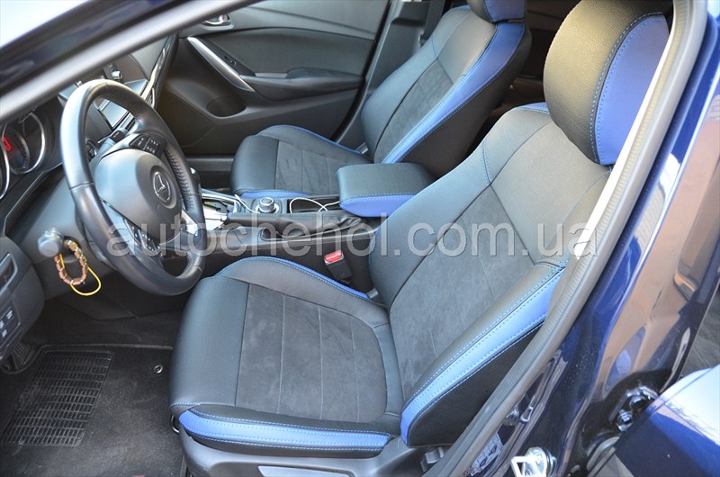Серые чехлы на сиденья Mazda 6 3 2013, Leather Style, Mw Brothers
