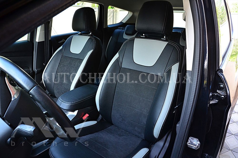 Авточехлы из алькантары и арпатеки на сиденья Ford Escape, светлые вставки, Leather StyLe, MW BROTHERS