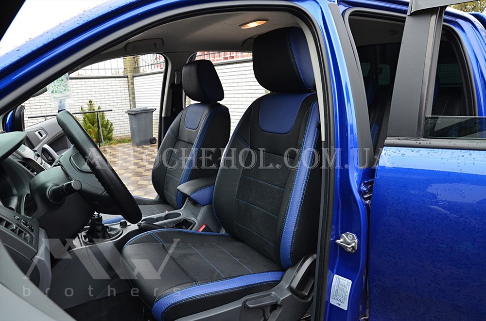 Авточехлы из алькантары и арпатеки на сиденья Ford Ranger 2011, синие вставки, Leather StyLe, MW BROTHERS