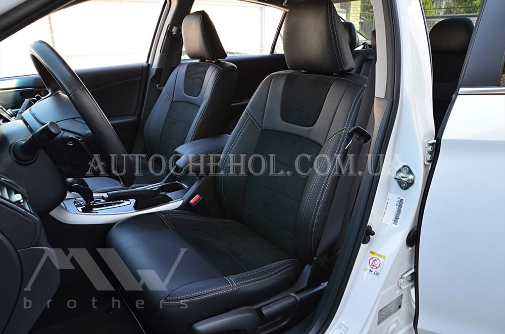 Авточехлы из алькантары и арпатеки на сиденья Honda Accord 9, серая нить, Leather StyLe, MW BROTHERS