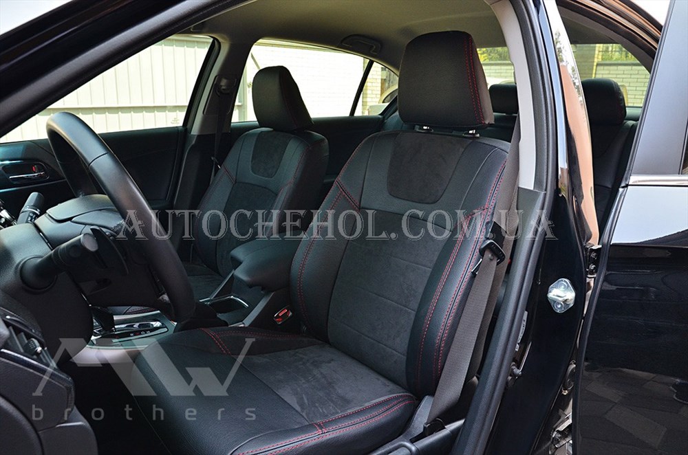 Авточехлы из алькантары и арпатеки на сиденья Honda Accord 2013, красная нить, Leather StyLe, MW BROTHERS