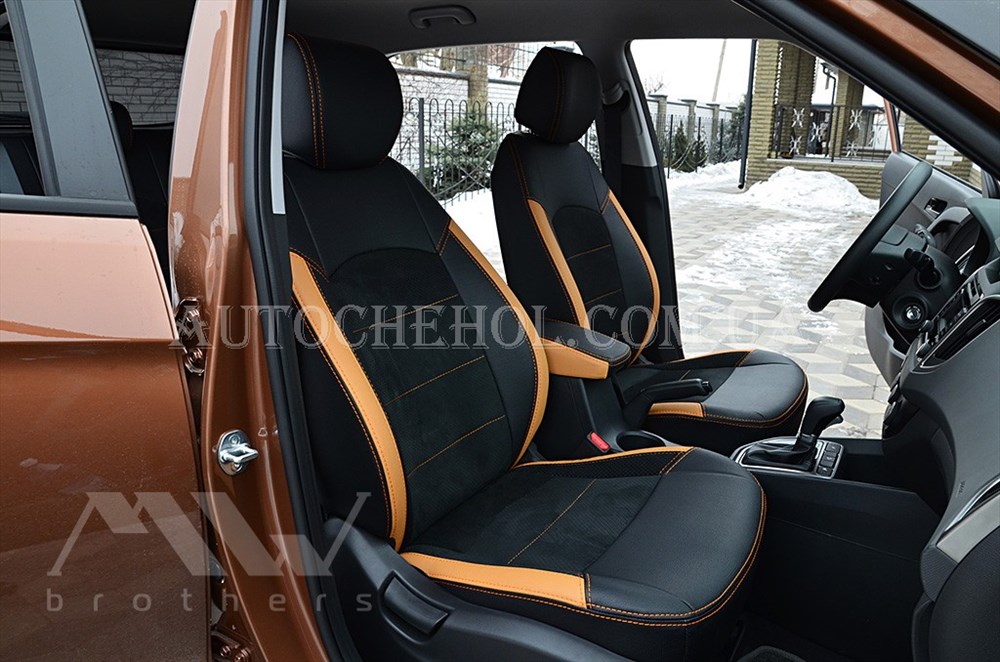 Авточехлы из алькантары и арпатеки на сиденья Hyundai Creta, оранжевые вставки, Leather StyLe, MW BROTHERS