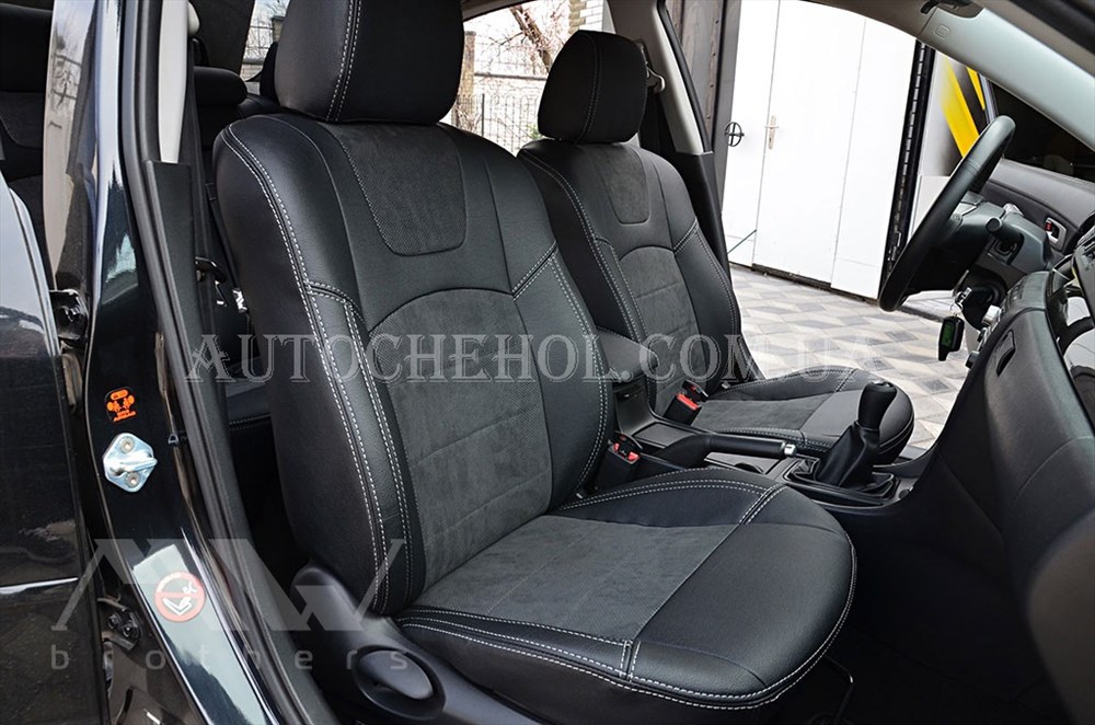Авточехлы из алькантары и арпатеки на сиденья Mazda 3 2002 - 2009, серая нить, Leather StyLe, MW BROTHERS