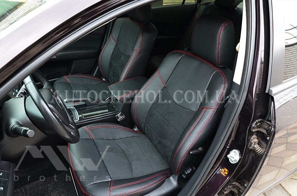 Авточехлы из алькантары и арпатеки на сиденья Mazda 6 2007 - 2012, красная нить, Leather StyLe, MW BROTHERS