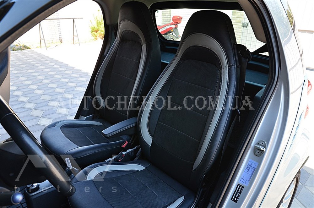 Авточехлы из алькантары и арпатеки на сиденья Mercedes Smart Fortwo 2007-2014, светлые вставки, Leather StyLe, MW BROTHERS