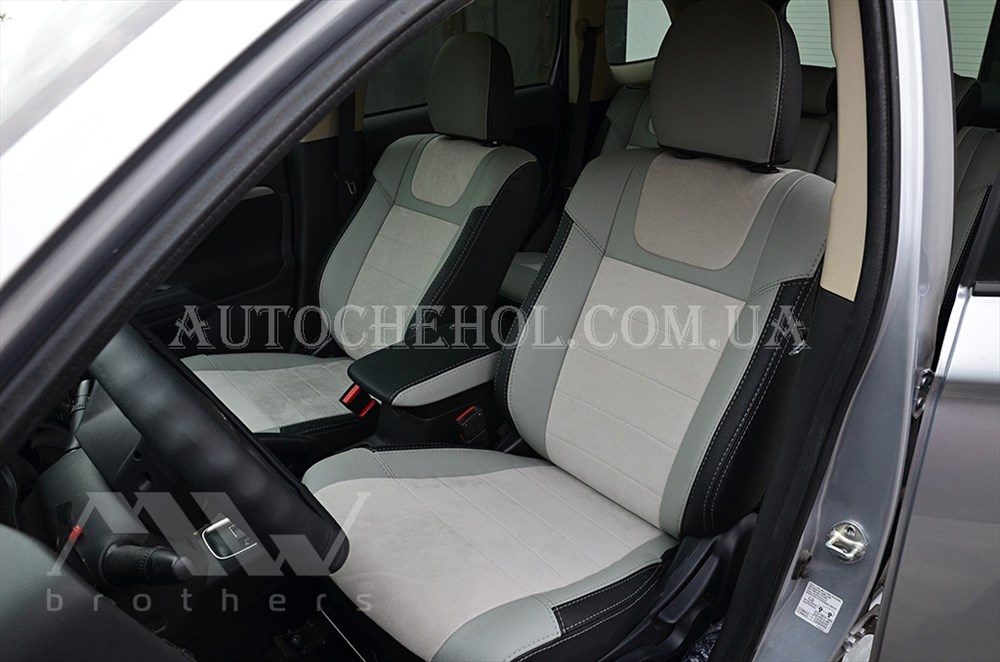 Авточехлы из алькантары и арпатеки на сиденья Mitsubishi Outlander 2012, светлые вставки, Leather StyLe, MW BROTHERS