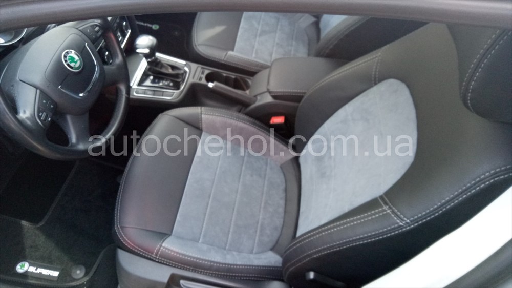 Авточехлы из алькантары и арпатеки на сиденья Skoda Superb II, Leather StyLe, MW BROTHERS