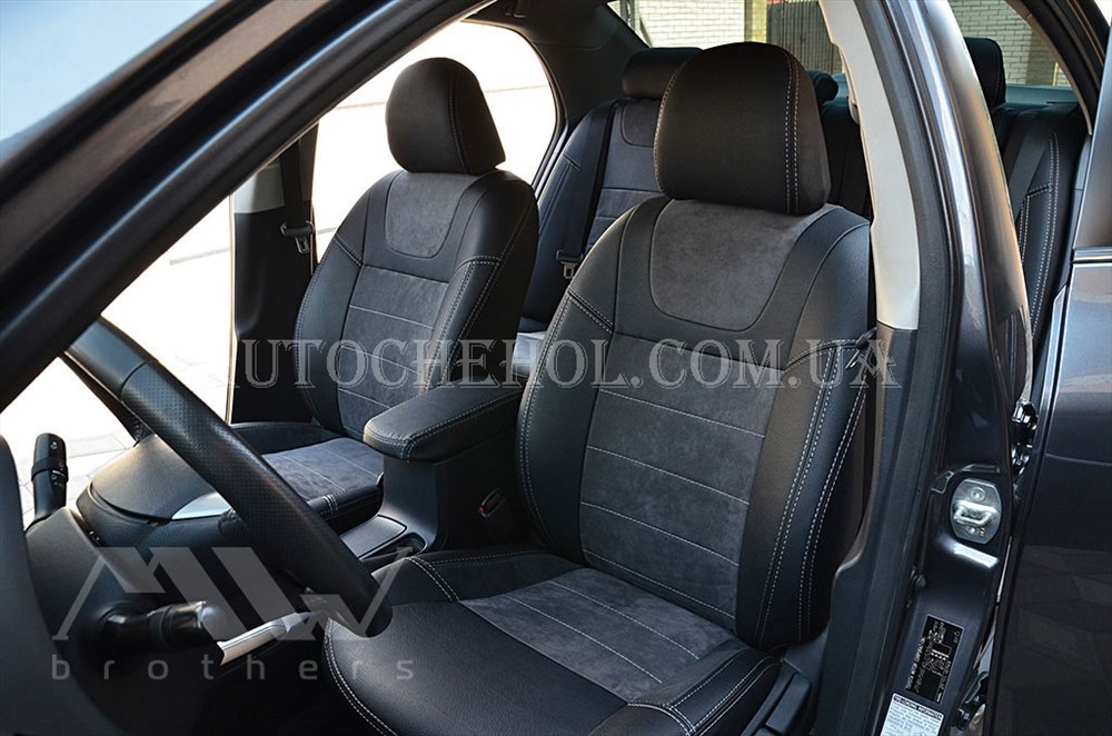 Авточехлы из алькантары и арпатеки на сиденья Toyota Corolla 2007-2013, серая нить и графит, Leather StyLe, MW BROTHERS
