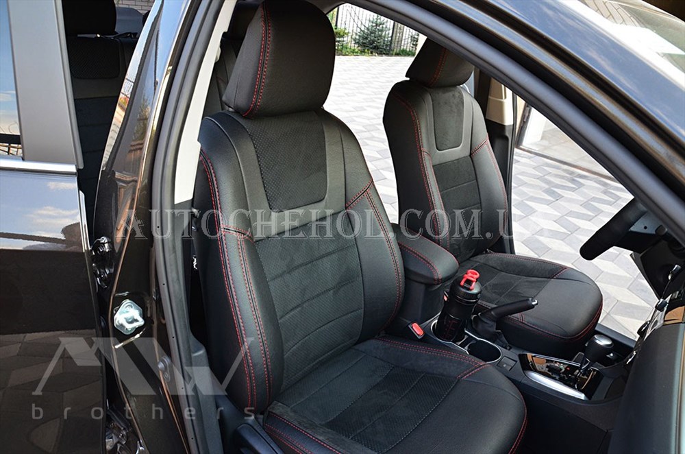 Авточехлы из алькантары и арпатеки на сиденья Toyota Corolla 2013, красная нить, Leather StyLe, MW BROTHERS