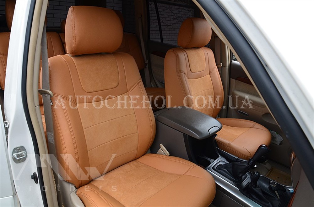 Авточехлы из алькантары и арпатеки на сиденья Toyota Prado 120, бежевая нить, Leather StyLe, MW BROTHERS