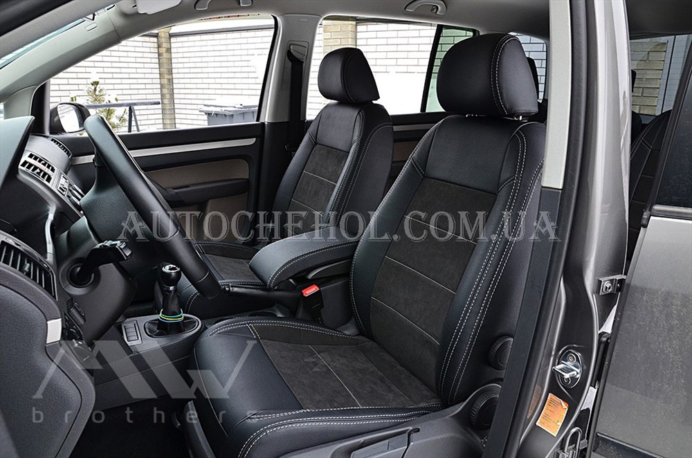 Авточехлы из алькантары и арпатеки на сиденья Volkswagen Touran 2004, серая нить, Leather StyLe, MW BROTHERS