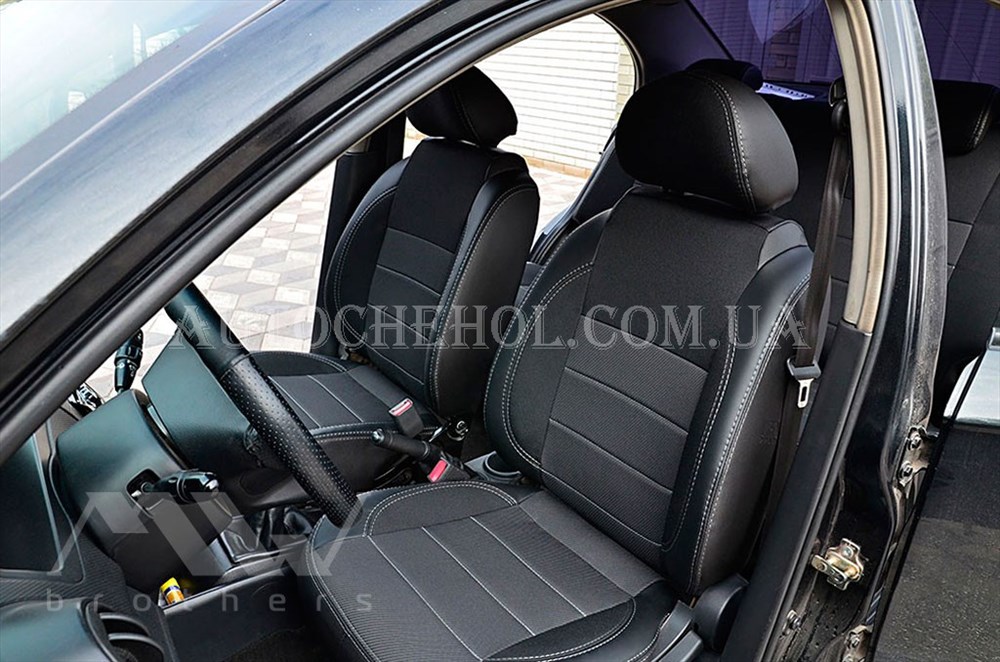 Качественные автомобильные чехлы на сиденья Zaz Vida, полностью темные, Premium style