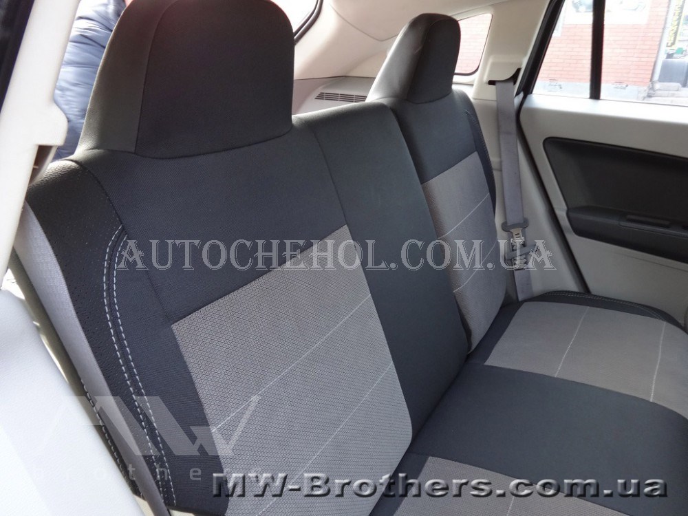 Качественные автомобильные чехлы на сиденья Dodge Caliber,серая нить, спинка горбы, Premium style