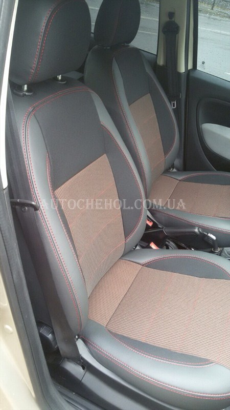 Качественные автомобильные чехлы на сиденья Fiat Linea 2012, Premium style, красная нить