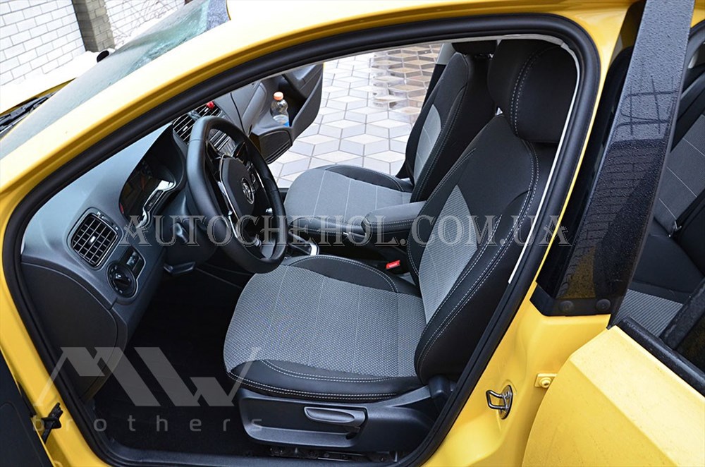 Качественные автомобильные чехлы на сиденья Volkswagen Polo 2009 хетчбек, серая нить, Premium style