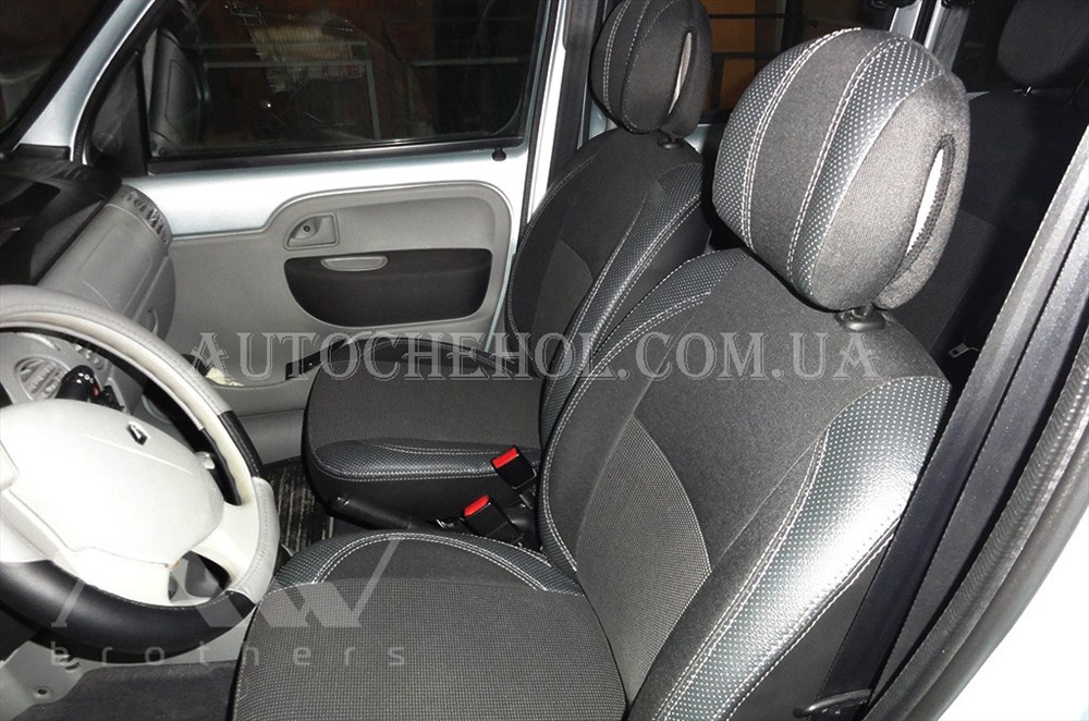 Качественные автомобильные чехлы на сиденья Renault Kangoo 1998 - 2007,серая нить, Premium style