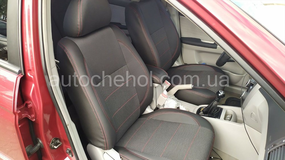 Качественные автомобильные чехлы на сиденья Kia Cerato I, красная нить, Premium style