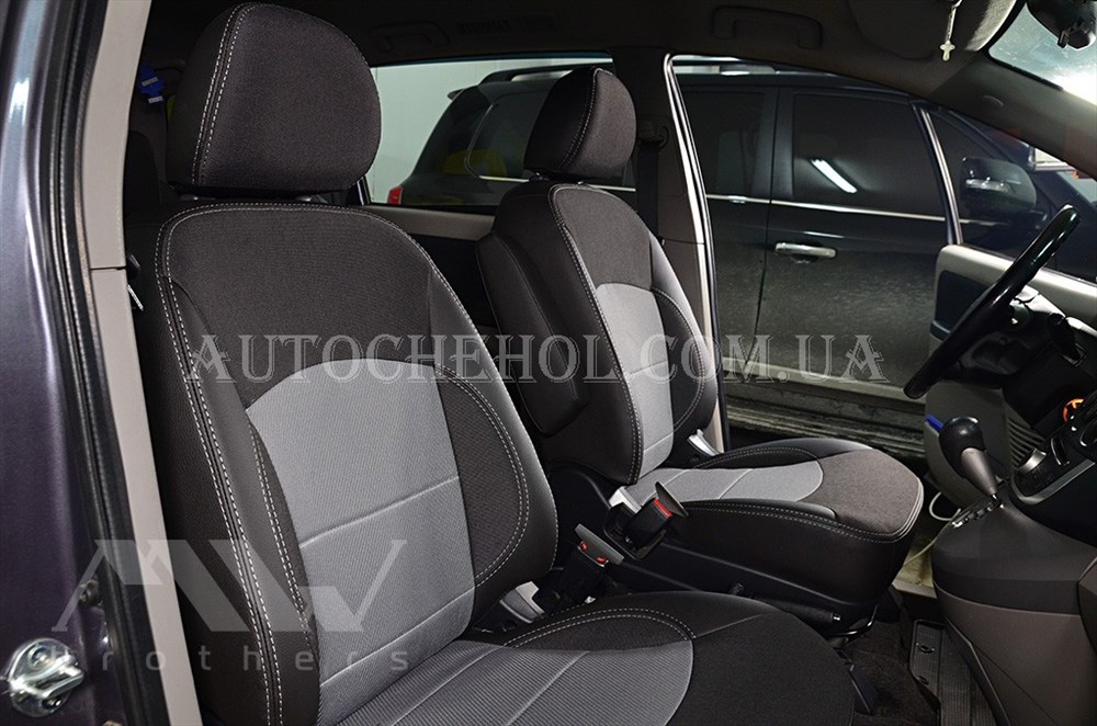 Качественные автомобильные чехлы на сиденья Mitsubishi Grandis, серая нить, Premium style