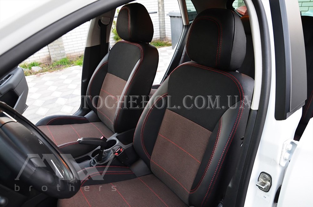 Качественные автомобильные чехлы на сиденья Citroen C4 II, красная нить, Premium style