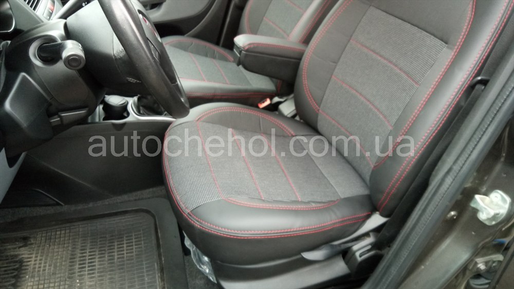 Качественные автомобильные чехлы на сиденья Fiat Linea 2013, красная нить, Premium style