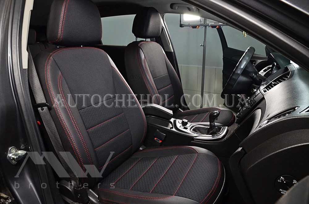 Качественные автомобильные чехлы на сиденья Opel Insignia, красная нить, Premium style