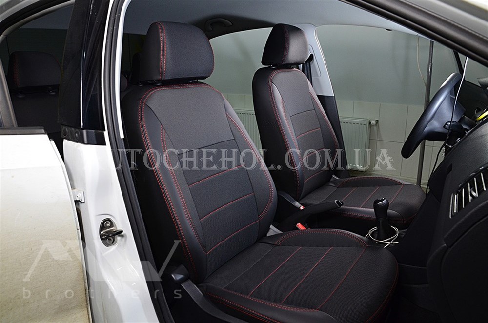 Качественные автомобильные чехлы на сиденья Seat Ibiza, красная нить, Premium style