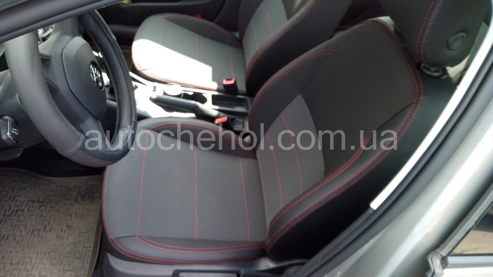 Качественные автомобильные чехлы на сиденья Skoda A7, красная нить, Premium style