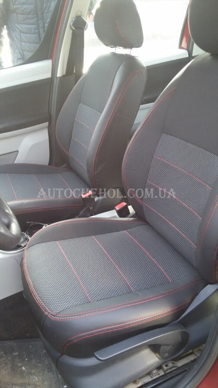 Качественные автомобильные чехлы на сиденья Skoda Roomster, красная нить, Premium style