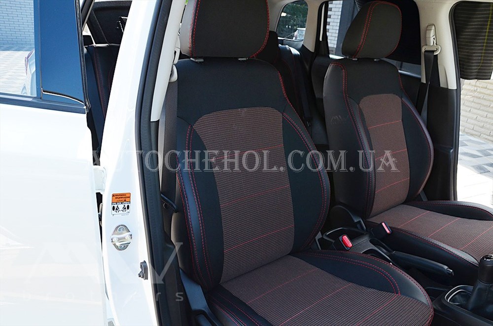 Качественные автомобильные чехлы на сиденья Suzuki SX4 2017, красная нить, Premium style