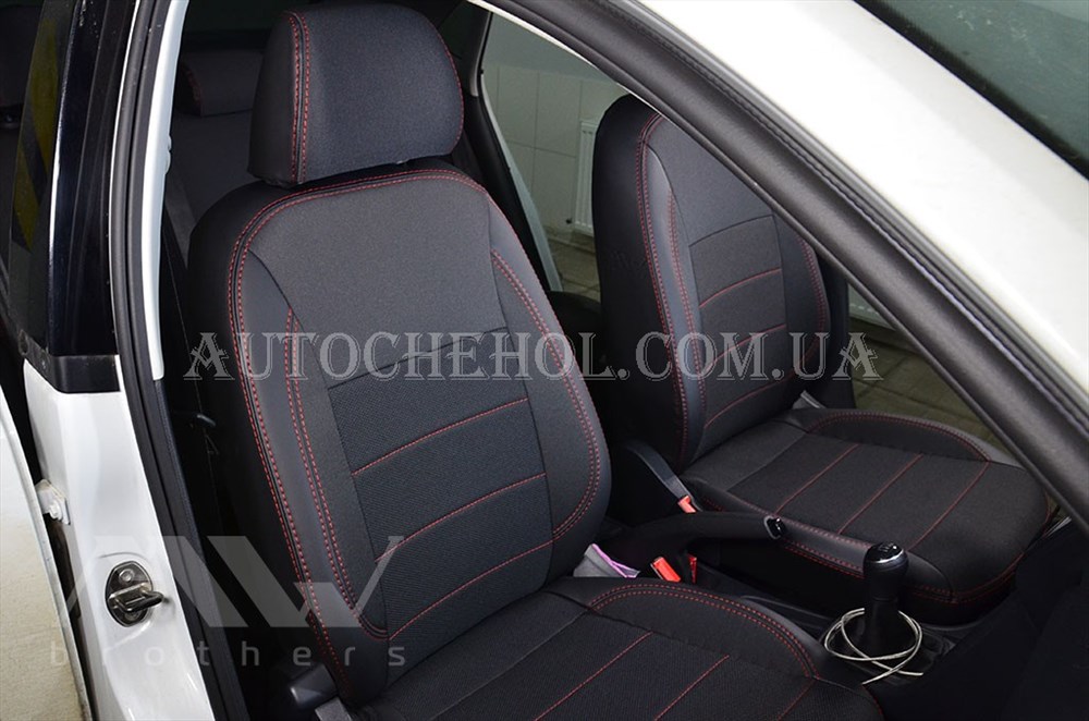 Качественные автомобильные чехлы на сиденья Volkswagen Polo 2009, красная нить, Premium style