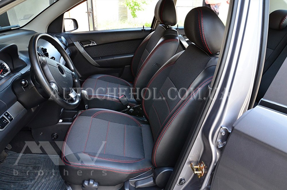 Качественные автомобильные чехлы на сиденья Zaz Vida, красная нить, Premium style
