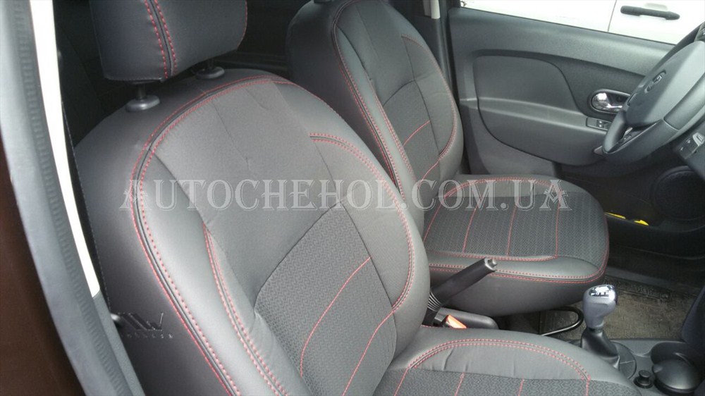 Качественные автомобильные чехлы на сиденья Renault Logan, красная нить, Premium style