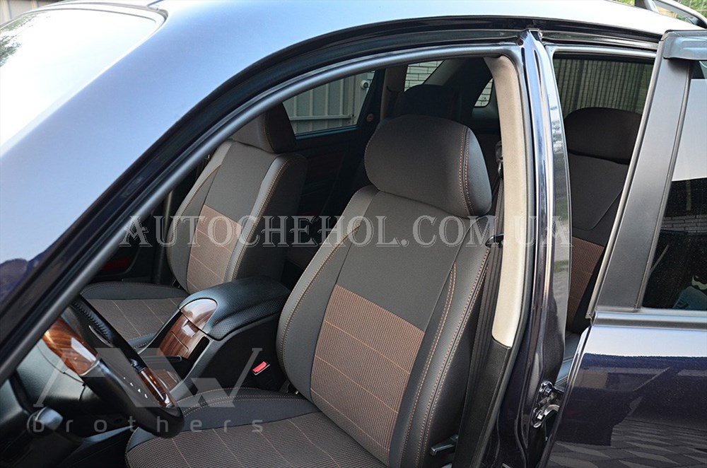 Качественные автомобильные чехлы на сиденья SsangYong Rexton, коричневая нить, Premium style