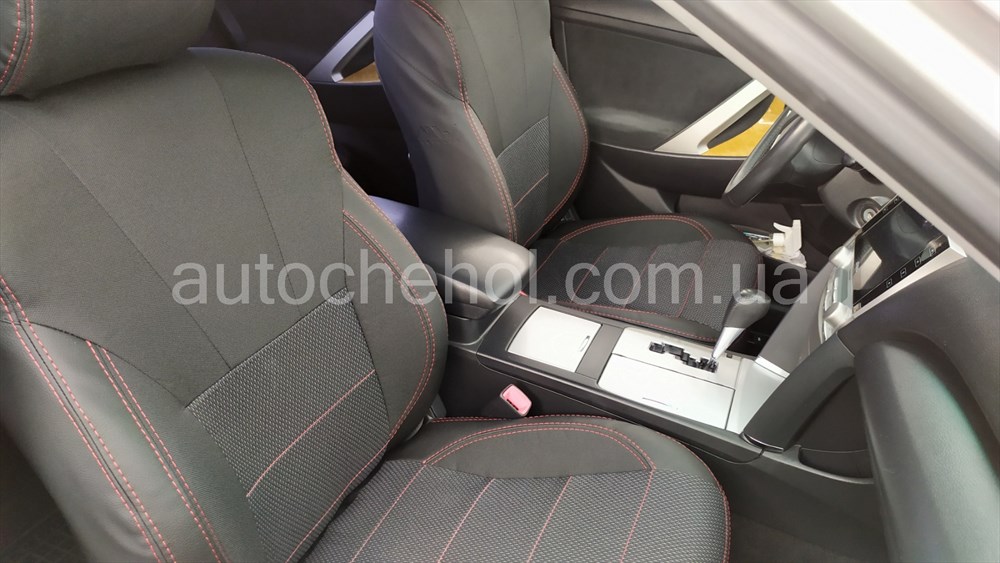 Качественные автомобильные чехлы на сиденья Toyota Camry 40, красная нить, Premium style