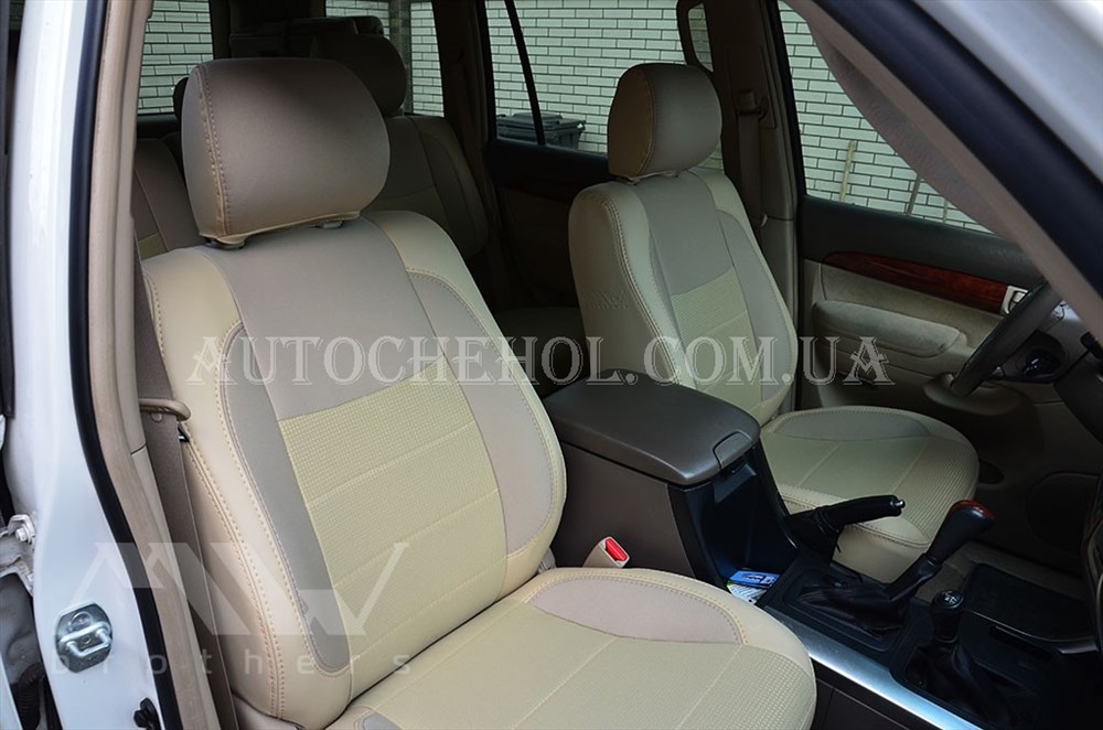 Качественные автомобильные чехлы на сиденья Toyota LC Prado 120,бежевая нить, Premium style