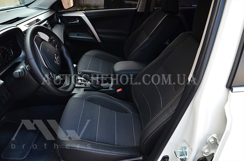 Качественные автомобильные чехлы на сиденья Toyota RAV 4 2016,серая нить, Premium style