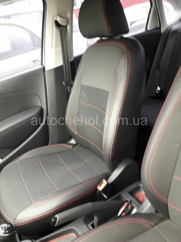Качественные автомобильные чехлы на сиденья Volkswagen Polo, красная нить, Premium style